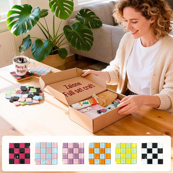 ZAIONE Mosaic Coasters Kits for Beginner: 6 Sets Mixed Color Glass Mosaic Tiles - Image 4