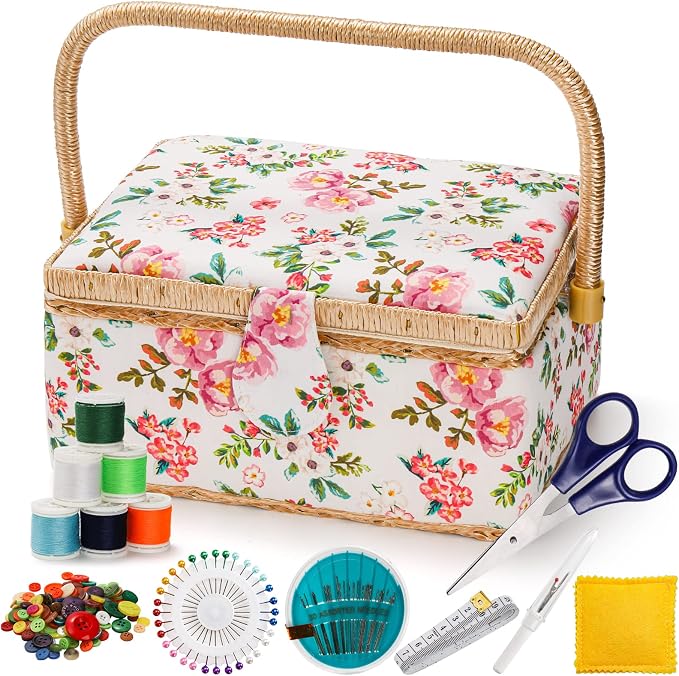 ZOOFOX Sewing Basket with Accessories, Wooden Sewing Kit Storage Box with by zoofox
