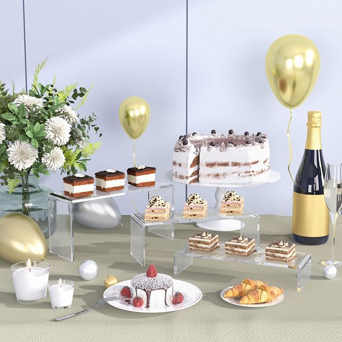 Goabroa 12 Pcs 8'' Clear Display Shelf, 3 Tiers 4mm Thick Transparent Display - Image 2