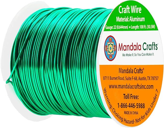 Mandala Crafts 22 Gauge Anodized Aluminum Craft Wire for Jewelry Making - 100 FT Colored Flexible Kelly Green Wire - Bendable for Bonsai Armature Crafting Sculpting
