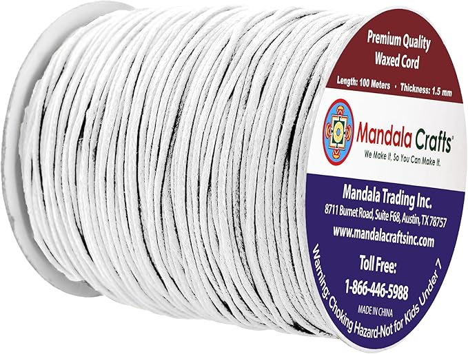 Mandala Crafts 1.5mm 109 Yards White Cotton Waxed Cord for Jewelry Making Bracelet Cord Waxed String - Beading String Thread Jewelry Cords for Necklaces String
