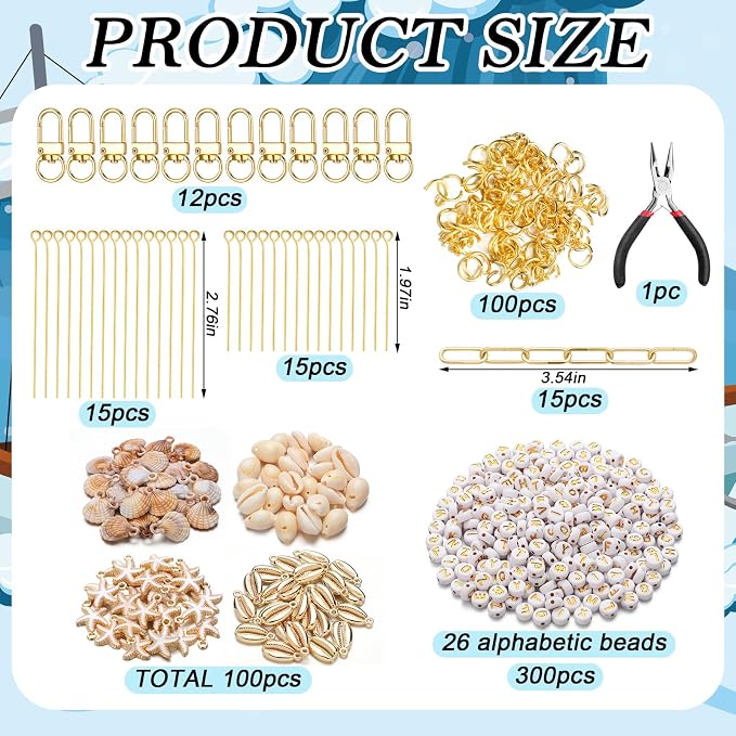 CraftyDream 558 Pcs Seashell Keychain Making Kit DIY Beach Charms Ocean Craft - Image 4