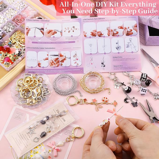 Wurosi 945 Pcs Bag Charm Kit, Charms Lip Gloss Keychain Making Kit, Beaded - Image 3