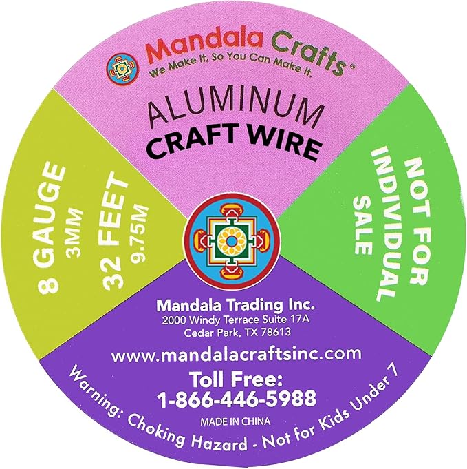 Mandala Crafts 8 Gauge Anodized Aluminum Craft Wire for Jewelry Making - 120 FT Colored Flexible Silver Copper Light Gold Gray Gold Red Wire - Bendable for Bonsai Armature Crafting Sculpting