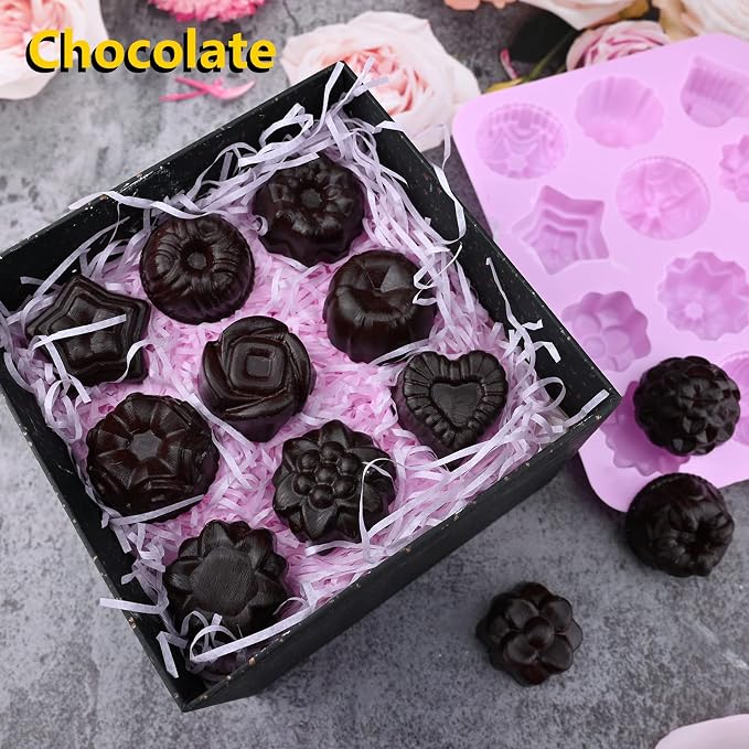Sakolla 3 Pack Flower Soap Molds, 12 Cavities Different Shapes Silicone Molds - Image 5
