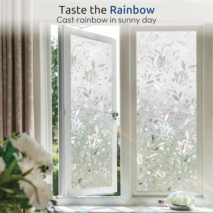 rabbitgoo Window Privacy Film, Stained Glass Cling, Tulip 35.4" x 157.4" | - Image 5