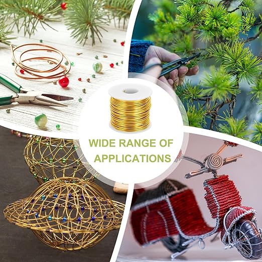 MECCANIXITY 12 Gauge Anodized Aluminum Craft Wire Bendable Bonsai Training Wire 98 Feet 2mm for Sculpting Crafts Wreath Floral Beading Jewelry Making, Gold Tone