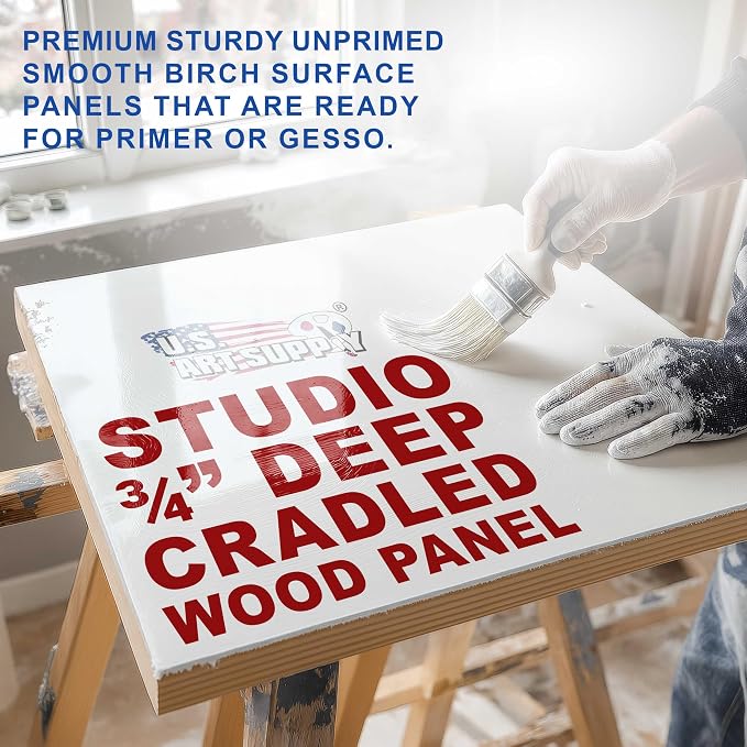 U.S. Art Supply 12" x 12" Unfinished Cradled Wood Panels - Image 3