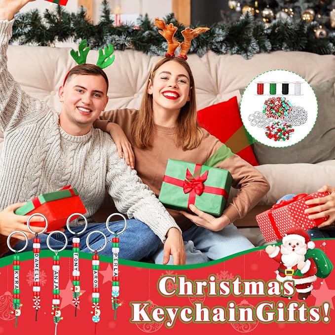 Landical 564 Pcs Christmas Bead Keychain Making Kit DIY Name Bead Key Chain - Image 2