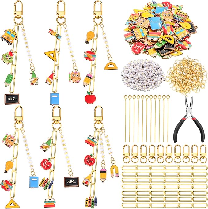 CraftyDream 558 Pcs Teacher Charms Keychain Making Kit Back to School DIY Craft by CraftyDream