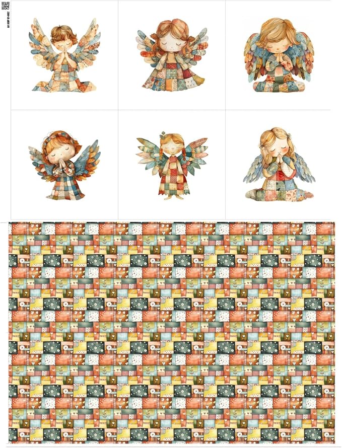 ‍ Patchwork Angel Cotton Fabric Panel – 6 Designs + Bonus Sheet 29.5×19.6 inch by FabricsTown