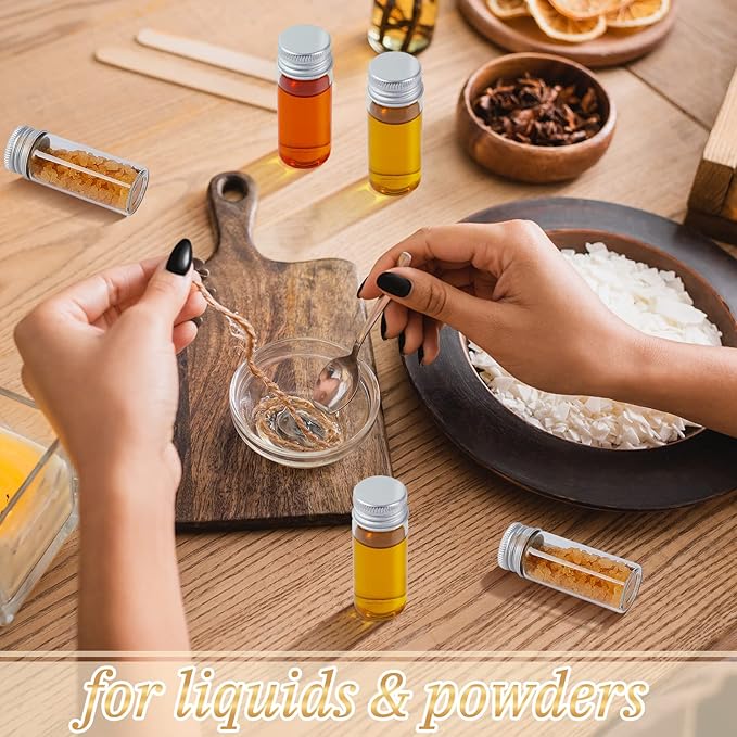 100 Pcs Small Clear Vials Spice Mini Jars with Lids Mini Glass Bottles with Screw Aluminum Metal Caps Tiny Jars Sample Containers for Powder Cream Cosmetic Jewelry Wedding (10 ml,Silver Caps)