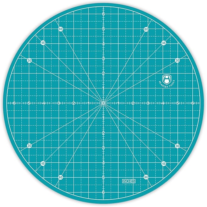 Headley Tools 13"x13" Round Rotating Cutting Mat, Self Healing Mat with 360-Degree Rotation & Anti-Slip Base, Sewing Board Cutting Mat Perfect for Fabric Quilting Leather Hobby Project, Turquoise