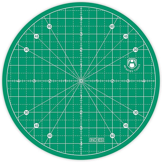 Headley Tools 10"x10" Round Rotating Cutting Mat, Self Healing Mat with 360-Degree Rotation & Anti-Slip Base, Sewing Board Cutting Mat Perfect for Fabric Quilting Leather Hobby Project, Green