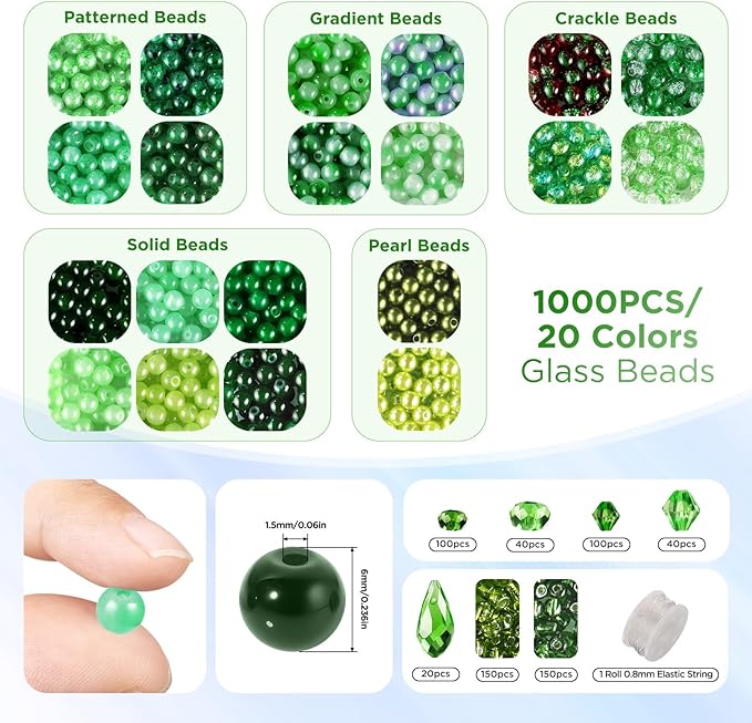 Funtopia 1600pcs Green Glass Beads - Image 2