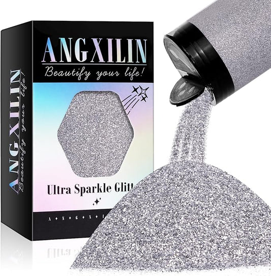 High Capacity 260g Metalic Glitter Shaker Bottle Package - Silver Fine Glitter for Tumbler, Jewelry Making, Epoxy Resin DIY Craft, Face Body Nail Art