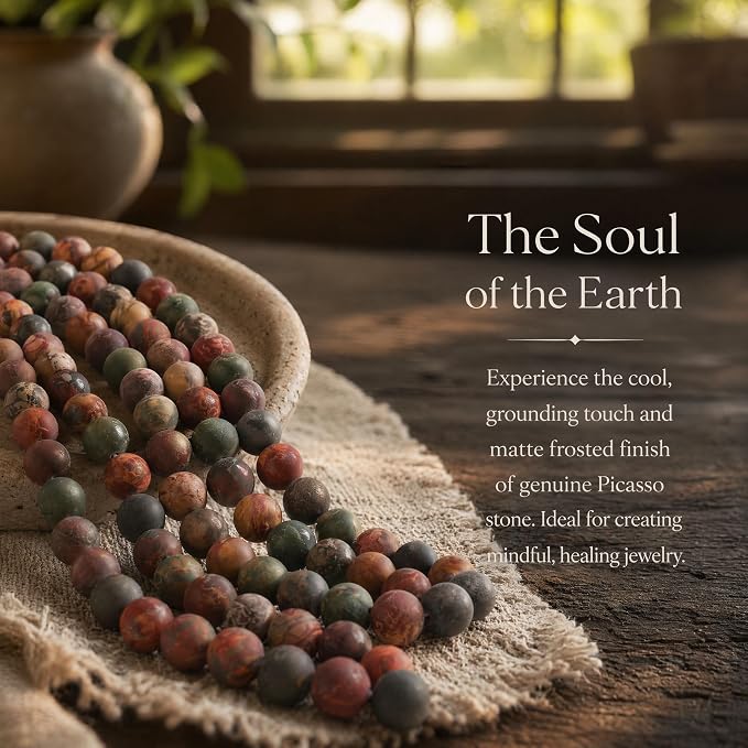 60pcs Natural Matte Picasso Jasper Gemstone Beads，6mm Frosted Round Loose Stone - Image 4