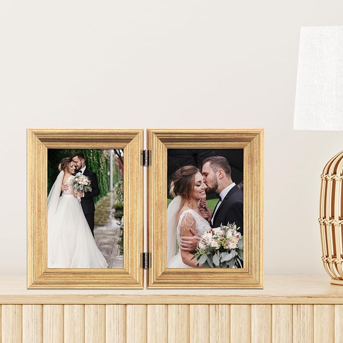Lawrence Frames 4x6 Hinged Double Sutter Burnished Gold Picture Frame - Image 6
