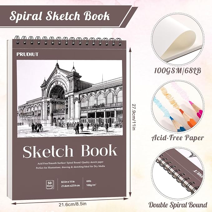 3 Pack Sketch Book 8.5×11 inch, Spiral Bound Sketch Pad 50 Sheets, Acid-Free - Image 3