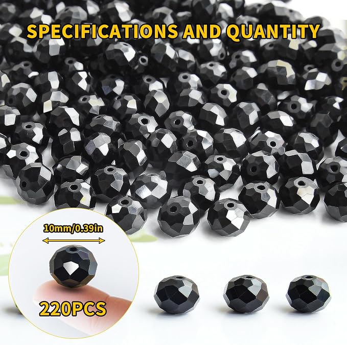 220 Pcs 10mm Round Crystal Glass Beads - Image 2