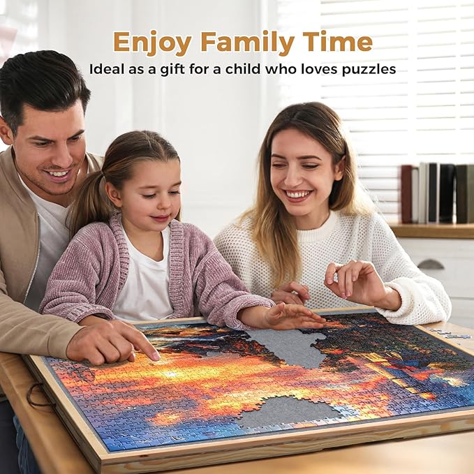 2 in 1 Rotating Tilting Puzzle Board with Drawers, 1500 Piece Jigsaw Puzzle Board with Protective Cover 4 Wheels 4 Sorting Trays, Puzzle Table for Puzzle Lovers, 35 X 27 Inch