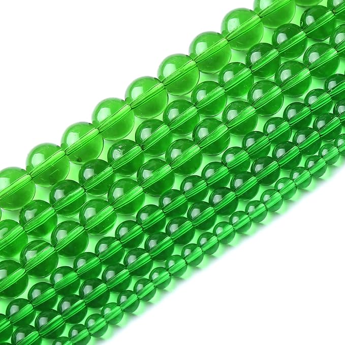 32pcs 12mm Smooth Green Crystal Glass Quartz Beads Round Loose Beads for Jewelry Making DIY Bracelet Necklace 15" Energy Healing Power Stone Beads(12mm, Green Crystal Glass)