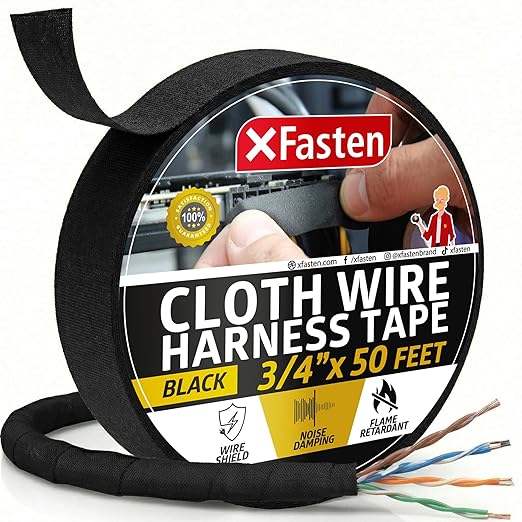 XFasten Wire Harness Tape, 3/4-Inch x 50-Foot, High Temp Wiring Loom Harness by XFasten