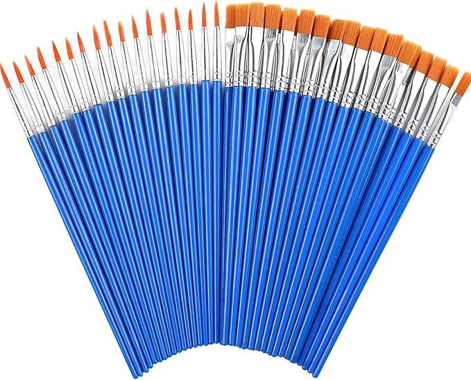 DECYOOL 60 Pcs Paint Brushes, Round Flat Small Brush Bulk by DECYOOL