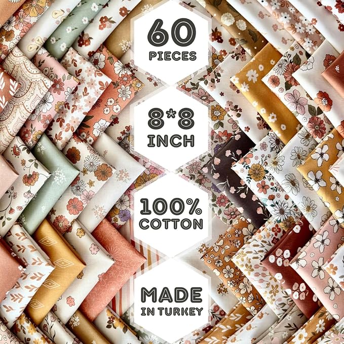 Vintage Floral Patchwork Cotton Fabric Set – 60 Pre-Cut Squares, 20×20 cm - Image 2