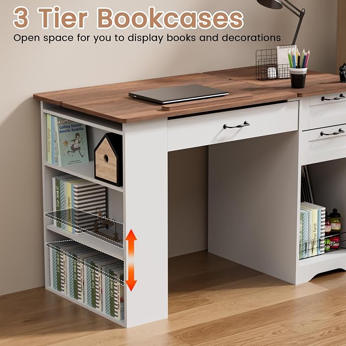 Drafting Table with Storage Cabinet & Drawers, Adjustable Drawing Desk with - Image 5