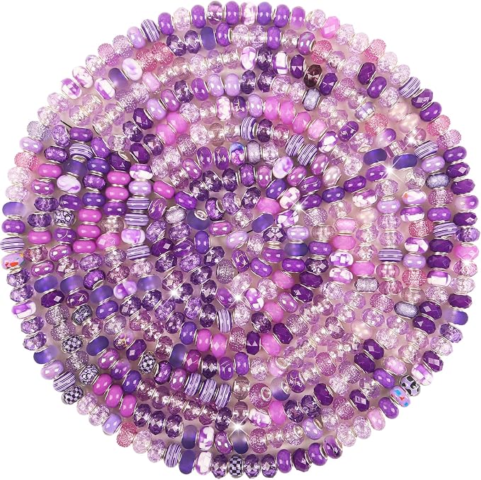 150Pcs Large Hole Beads Spacer Beads Purple Assorted European Craft Big Beads by BRACELETMAKINGKIT
