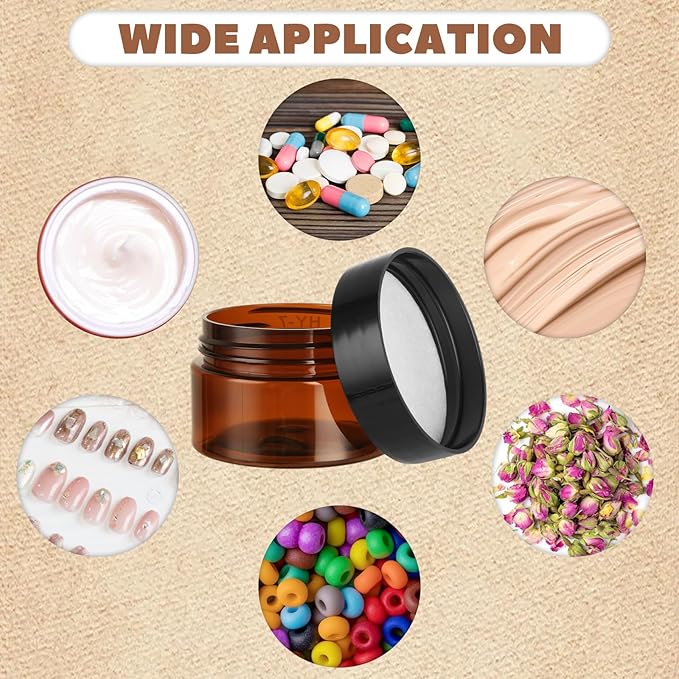 100 Pack 1oz Amber Plastic Jars with Lids 30ml Empty Cosmetic Jars Leak Proof Container Refillable Makeup Containers Travel Cosmetic Containers for Lotions Sample Cream