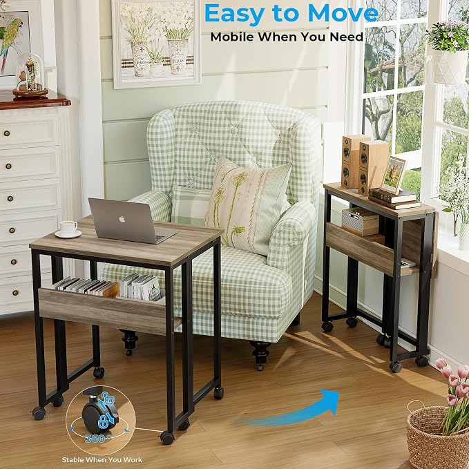 GreenForest Folding Desk with Wheels, 24.8" Rolling Table - Image 4