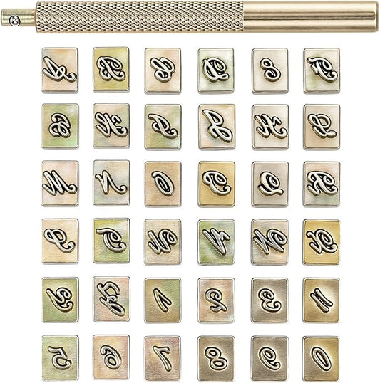 Yoption 37 Pieces Leathercarft Stamping Tool Set, 6mm Alphabet Letters and Numbers Stamps Leather Craft Stamping Tools with Gift Box