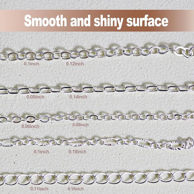 XKCWXY Necklace Chain for Jewelry Making, 16.4 ft 5 Rolls Silver Plated Chains - Image 5