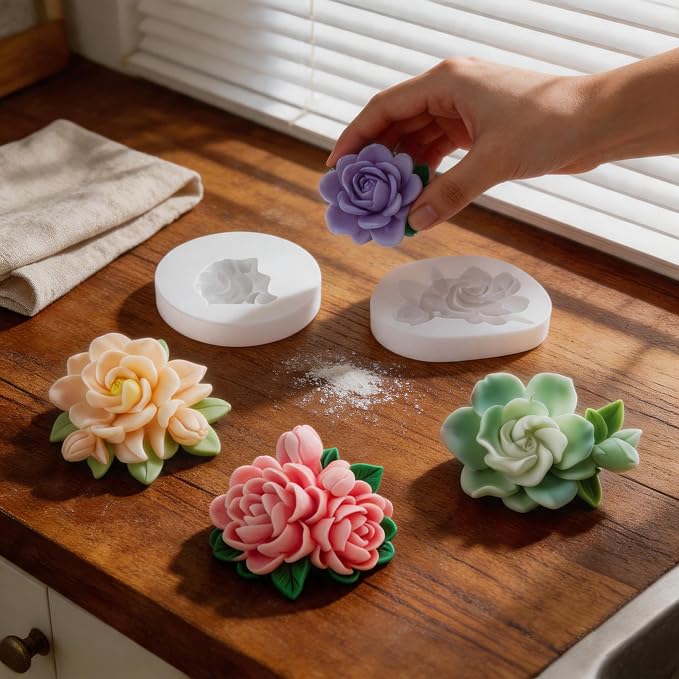 4 Pcs 3D Flower Candle Silicone Molds, Gardenia Shape - Image 9