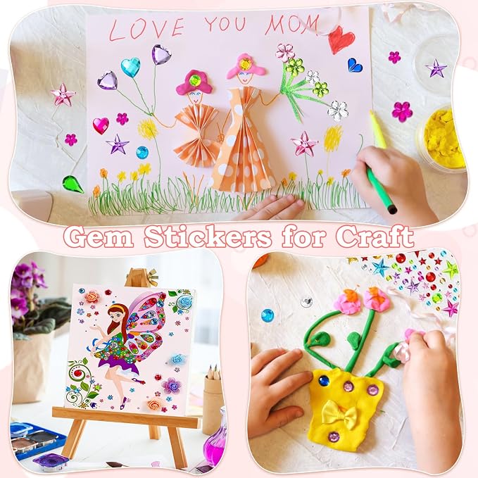 Lezmarket 3500 Pcs Gems for Kids Crafts, 10 Sheets Self Adhesive Jewels Stickers - Image 4