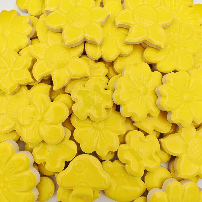 500g/1.1lb Ceramic Mosaic Tiles Mixed Shapes of Flowers, Mushrooms - Image 2