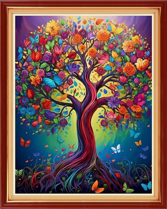 Foxdiviy Cross Stitch Kits - Colorful Tree 16x20 inch - 11CT Embroidery Patterns - Art Crafts DIY Needlework Starter Kits for Beginners Adults