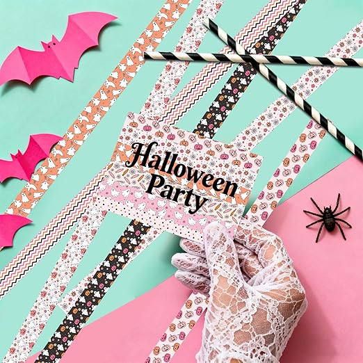12 Rolls Halloween Washi Tape, Cute Ghost Pumpkin Spiders Masking Tape Boho Holiday Decorative Tapes Set for Scrapbooking, DIY Crafts, Party Decor 16.4FT