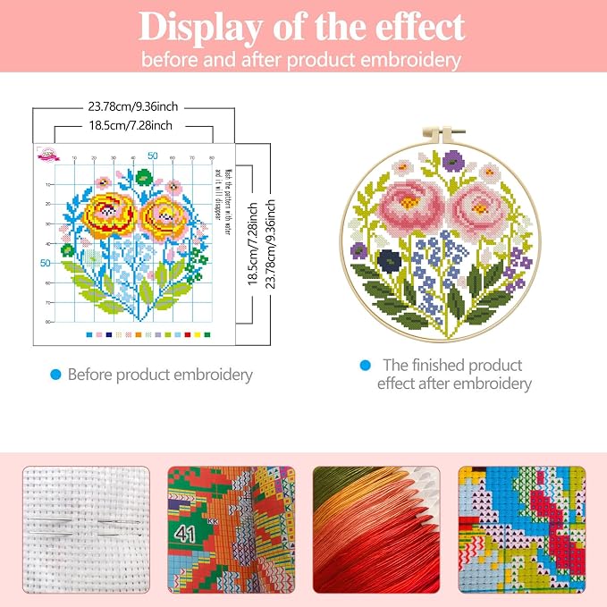 Zhenqing Pink Floral Cross Stitch Kit - Image 3