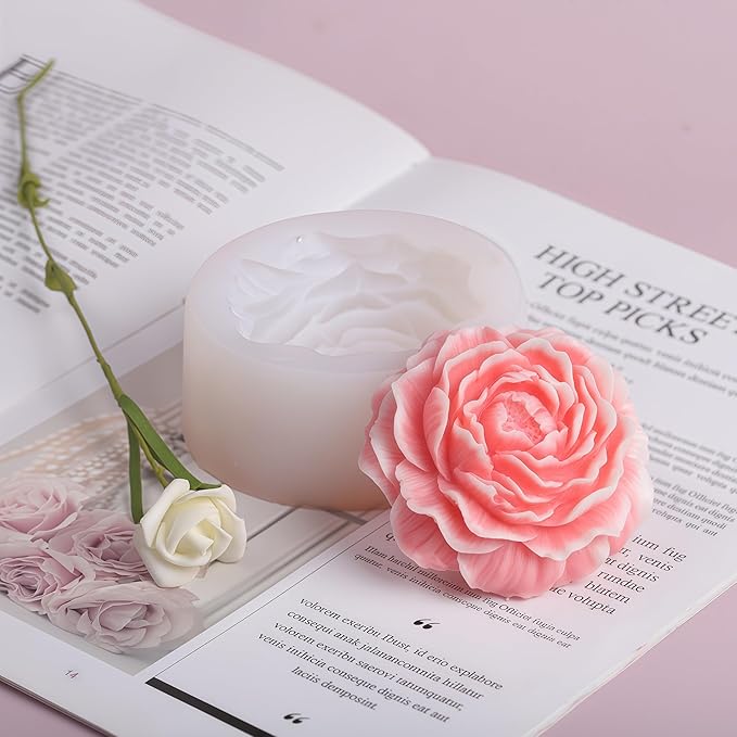 2PCS Peony Rose Flower Candle Silicone Mold Resin Soap Clay Chocolate Jelly Handmade Candle