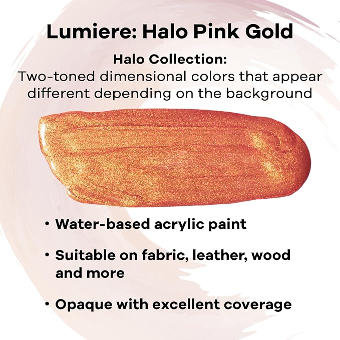 Jacquard Lumiere 8oz Fabric Paint Halo Pink Gold - Image 2