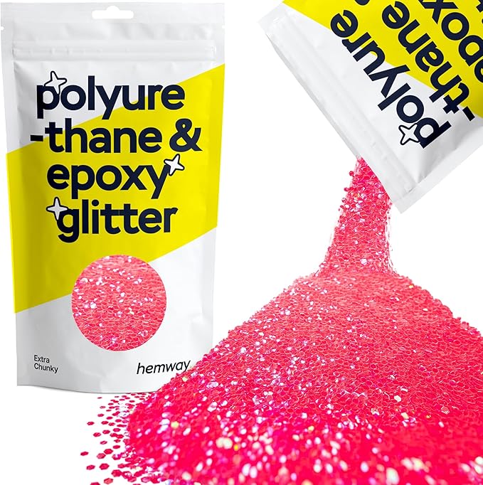 Hemway Polyurethane & Epoxy Resin Glitter 100g / 3.5oz Metallic Crystal Flake Additive for Flooring Jewelry Tumblers Glass Pigment - Extra Chunky (1/24" 0.040" 1mm) - Fluorescent Pink