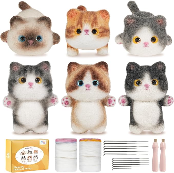 MOREJMTT Needle Felting Kit, 6Pieces Cats Making Wool Needle Felting Starter Kit by MOREJMTT