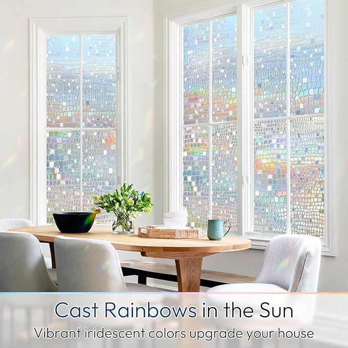rabbitgoo Window Privacy Film Decorative Rainbow Cling, 23.6" x 157.4" | 3D - Image 2