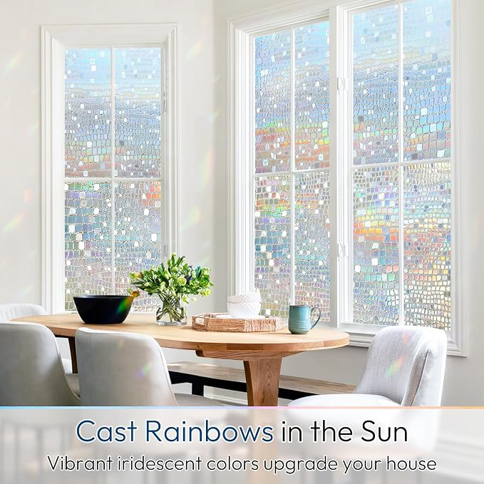 rabbitgoo Window Privacy Film Decorative Rainbow Cling, 35.4" x 118.1" | 3D - Image 2