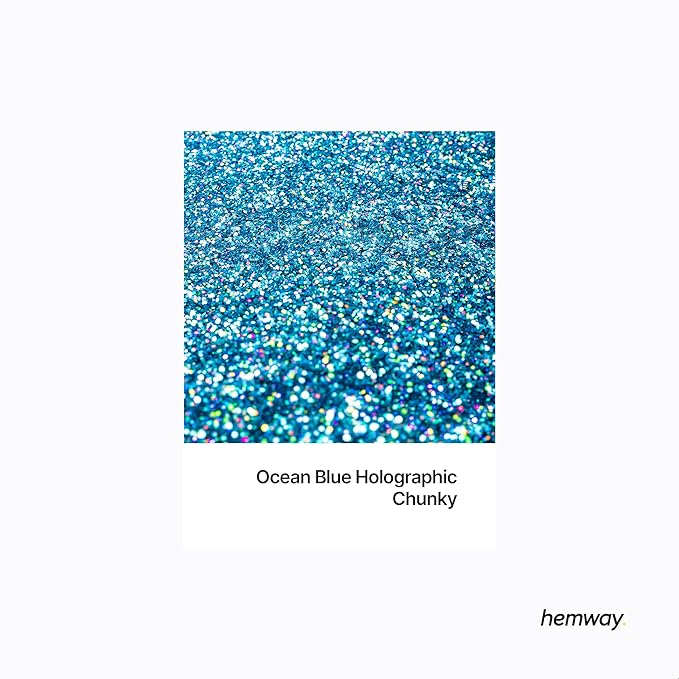 Hemway Polyurethane & Epoxy Resin Glitter 100g / 3.5oz Metallic Crystal Flake Additive for Flooring Jewelry Tumblers Glass Pigment - Chunky (1/40" 0.025" 0.6mm) - Ocean Blue Holographic