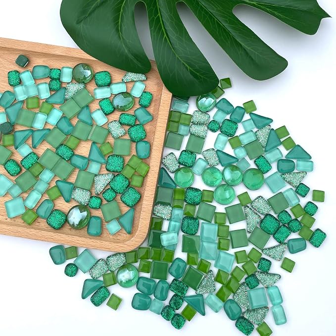 LITMIND 1.1LB Green Mixed Irregular Crystal Glass Mosaic Tiles - Image 3