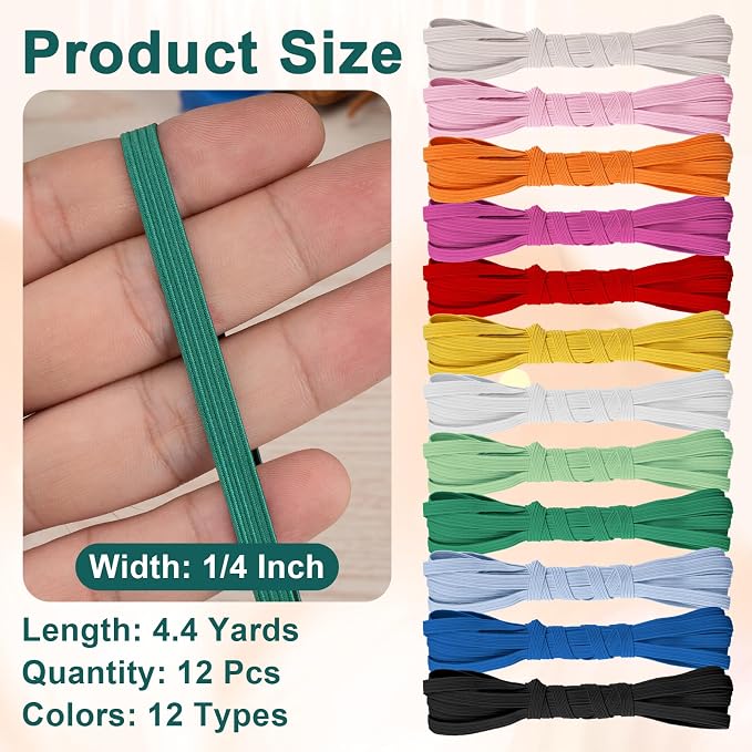 Airisoer 12 Rolls 1/4 Inch Elastic Band - Image 2